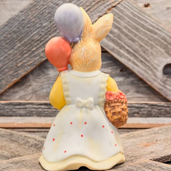 1987 Vintage Lefton-Ceramic Bisque Bunny-Balloons and Basket of a Flowers-5.5”H - Picture 5 of 8